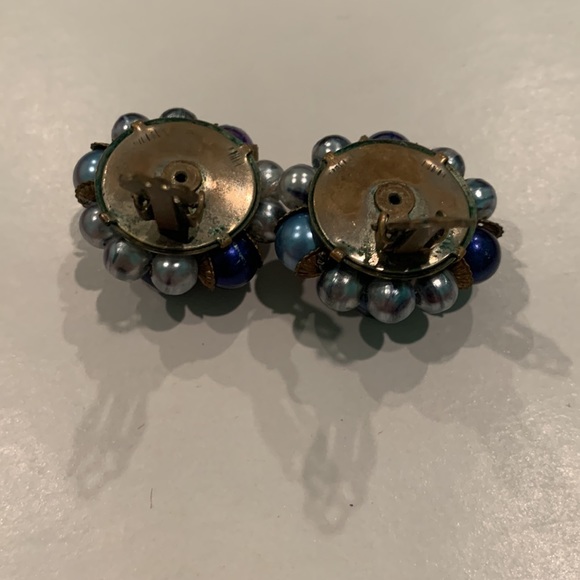 Blue Beaded Clip On Earrings - Picture 4 of 6